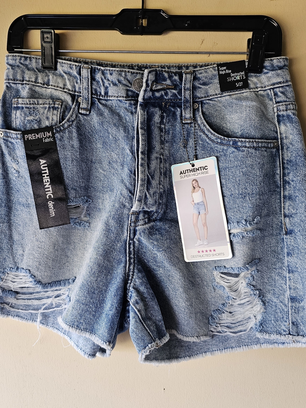 Authentic Super High Rise Distressed Denim Shorts - Light Blue